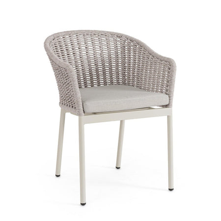 Sedia "Salines" struttura in alluminio, con braccioli, intreccio in corda, per interni ed esterni