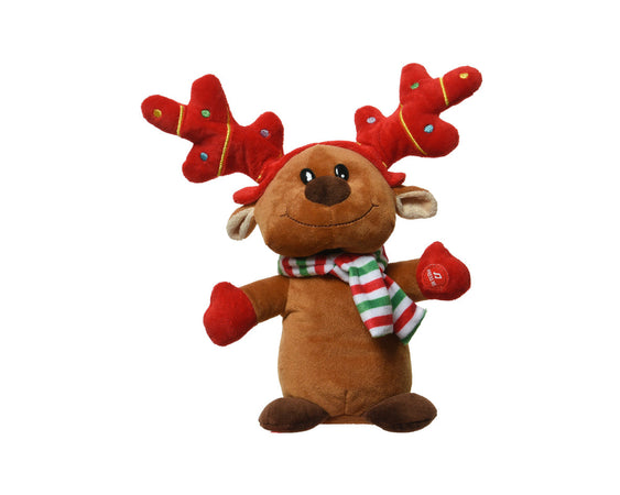 Peluche natalizio con sciarpa e vestito da renna, per interno da 25 cm