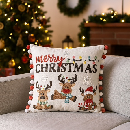 Cuscino natalizio design ricamato elegante  in velluto 45 x 45 cm