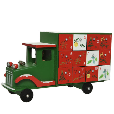 Calendario dell'avvento natalizio "Camion" decorazione in legno con cassetti h 17 cm