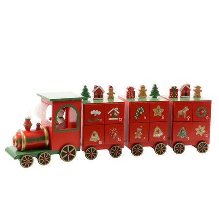Calendario dell'avvento a forma di trenino rosso in legno MDF da 15 cm