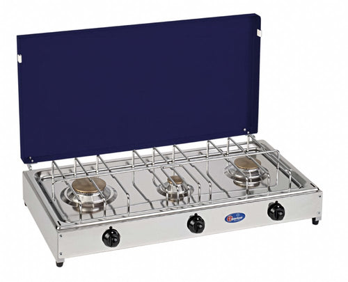 CFParker Fornello a Gas 3 Fuochi Gpl / Metano con Piano in Acciaio Inox e Valvola di Sicurezza mod. 5523RSGB