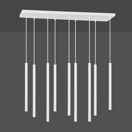 Lampadario 9 Luci Moderno Selter Acciaio Bianco E Paralumi A Cilindri Sottili
