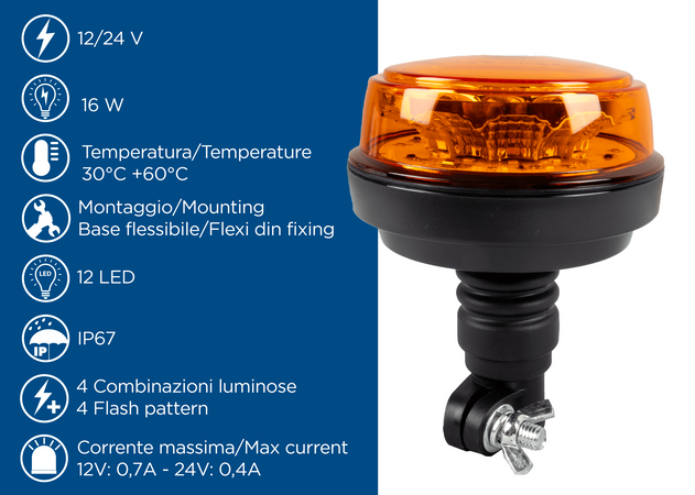 Lampeggiante a LED 12-24V base flessibile