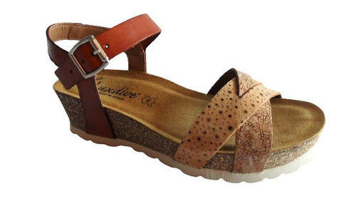 Luxdive sandalo donna anatomico pelle zeppa bassa cintura cuoio