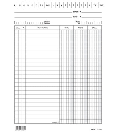 100 Schede Verticale 21X15Cm Dare/Avere/Saldo E3336Bl