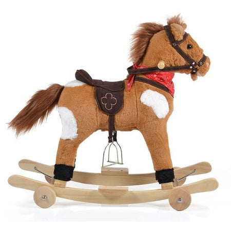 Moni - Cavallo a dondolo di peluche con ruote Thunder khaki