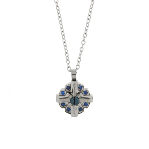 By Simon - Collana in Acciaio con pendente tondo con dettagli blu