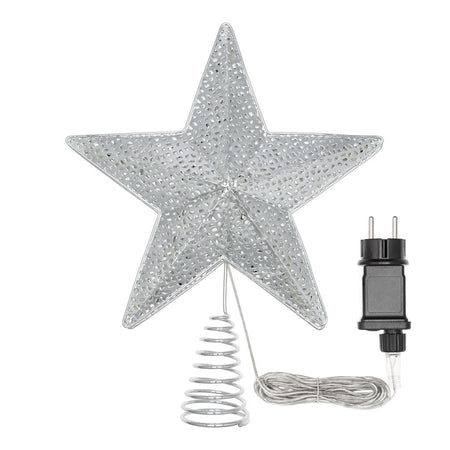 Puntale a stella per albero di natale illuminato luce calda a led metallo traforato