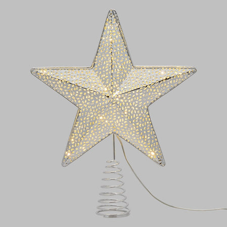 Puntale a stella per albero di natale illuminato luce calda a led metallo traforato