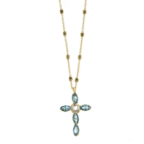 BYSIMON - Collana in Argento 925 maglia impreziosita da cristalli e ciondolo a forma di croce con cristalli
