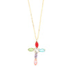 BYSIMON -  Collana in Argento 925 croce impreziosita da cristalli multicolore e punto luce di cristallo bianco centrale