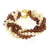 BYSIMON - Bracciale in Metallo con perline bianche e marroni intrecciate