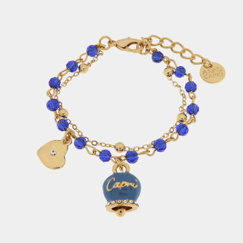 BYSIMON  -  Bracciale in Metallo multifilo con pietre blu e campanella Capri blu