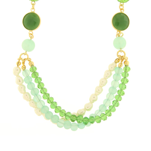 BYSIMON  -  Collana in Metallo con perle verdi e multfilo pendente
