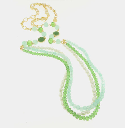 BYSIMON - Collana in Metallo lunga con perle verdi e multifilo pendente