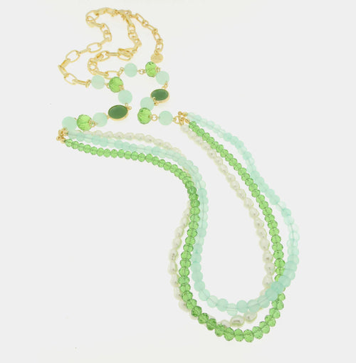 BYSIMON - Collana in Metallo lunga con perle verdi e multifilo pendente