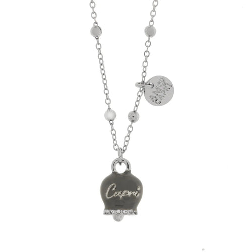 BYSIMON  -  Collana in Metallo con campanella grigia scritta capri