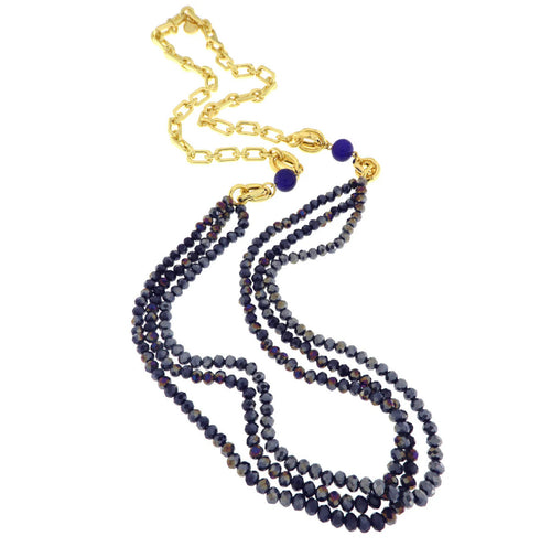 BYSIMON  - Collana in Metallo multifilo con pietre blu e catene
