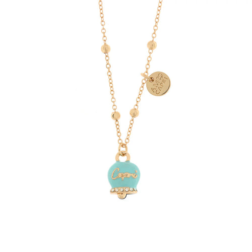 BYSIMON  -  Collana in Metallo con campanella smaltata azzurra