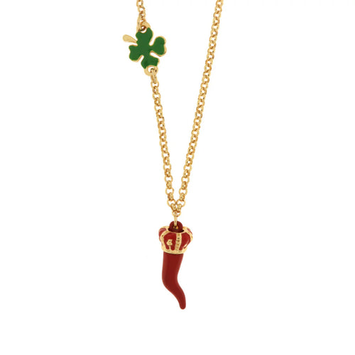 BYSIMON  -  Collana in Metallo con cornetto portafortuna impreziosito da smalto rosso