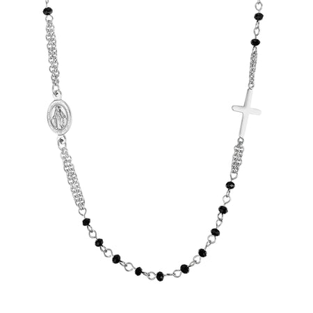 Luca Barra - COLLANA DONNA ROSARIO IN ACCIAIO CON CRISTALLI NERI