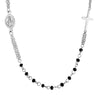 Luca Barra - COLLANA DONNA ROSARIO IN ACCIAIO CON CRISTALLI NERI