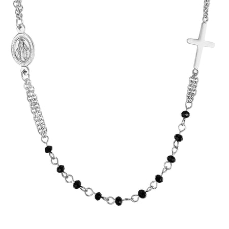 Luca Barra - COLLANA DONNA ROSARIO IN ACCIAIO CON CRISTALLI NERI