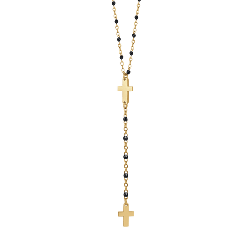 Luca Barra -  COLLANA ROSARIO DONNA IN ACCIAIO CON CROCI ED ELEMENTI NERI