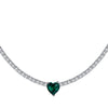 Luca Barra -  COLLANA TENNIS DONNA IN ACCIAIO CON CRISTALLI BIANCHI E CUORE CRISTALLO VERDE