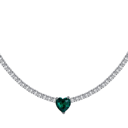 Luca Barra -  COLLANA TENNIS DONNA IN ACCIAIO CON CRISTALLI BIANCHI E CUORE CRISTALLO VERDE
