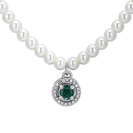 Luca Barra - COLLANA DONNA IN ACCIAIO PERLE E ZIRCONE VERDE