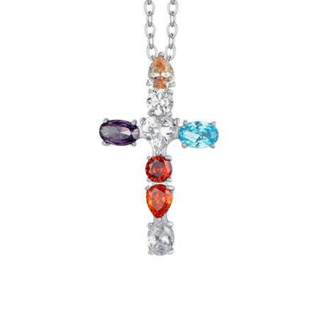 Luca Barra - COLLANA DONNA IN ACCIAIO CROCE ZIRCONI MULTICOLOR