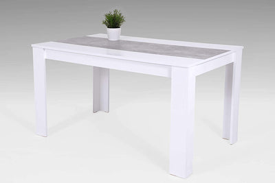 T08 tavolo da pranzo moderno bianco e grigio cemento legno 120/160 6 posti