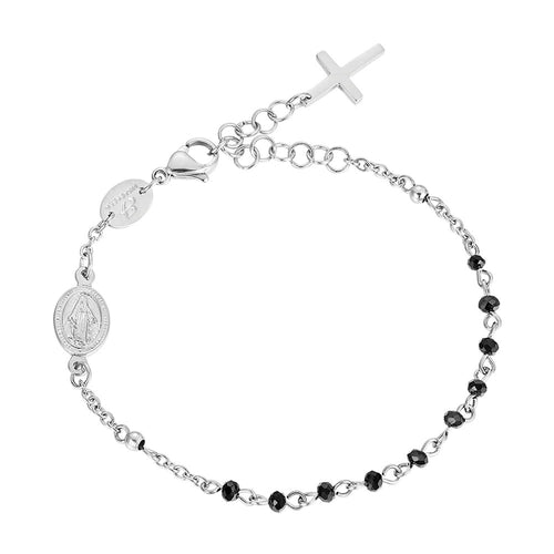 Luca Barra - BRACCIALE DONNA ROSARIO IN ACCIAIO CON CRISTALLI NERI