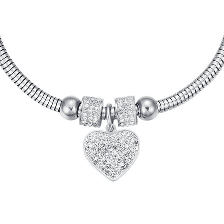 Luca Barra - BRACCIALE DONNA IN ACCIAIO CON CUORE E CRISTALLI BIANCHI