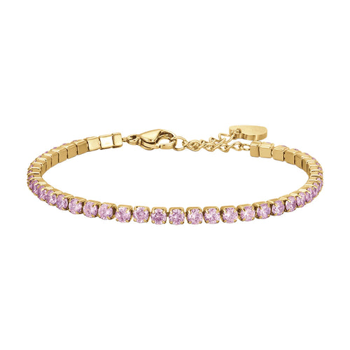 Luca Barra -  BRACCIALE TENNIS DONNA IN ACCIAIO IP GOLD CON CRISTALLI ROSA
