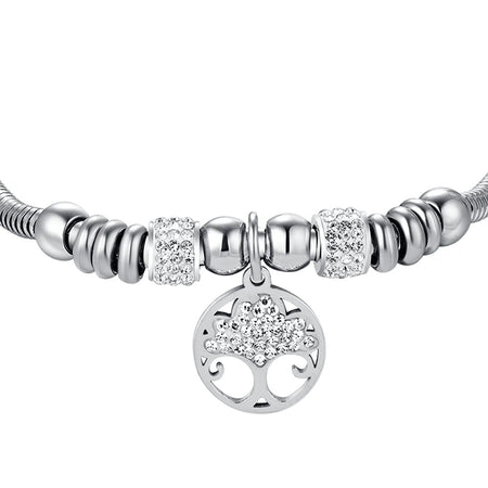 Luca Barra -  BRACCIALE DONNA IN ACCIAIO CON ALBERO DELLA VITA CON CRISTALLI BIANCHI