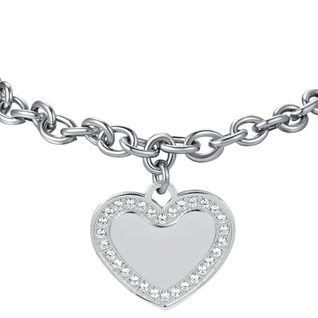 Luca Barra - BRACCIALE DONNA IN ACCIAIO CON CUORE CON CRISTALLI BIANCHI