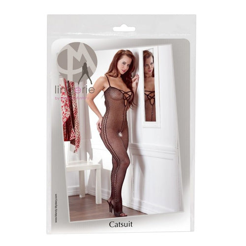 Tuta a rete catsuit con ricamo laterale