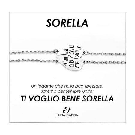 Luca Barra -  BRACCIALI DONNA IN ACCIAIO MEZZO CUORE SORELLA, TI VOGLIO BENE