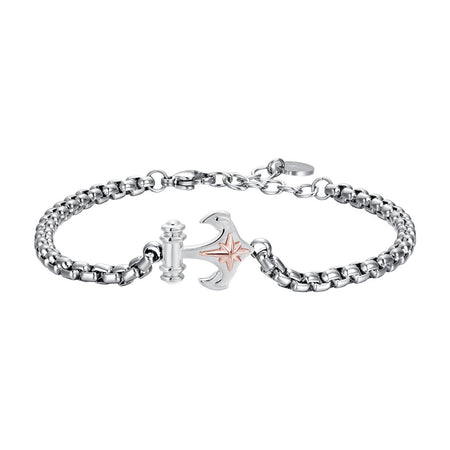 Luca Barra  -  BRACCIALE UOMO IN ACCIAIO ANCORA E ROSA DEI VENTI
