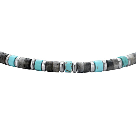 Luca Barra - BRACCIALE UOMO IN ACCIAIO PIETRE GRIGIE E TURCHESI