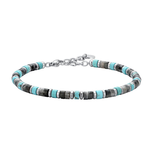 Luca Barra - BRACCIALE UOMO IN ACCIAIO PIETRE GRIGIE E TURCHESI