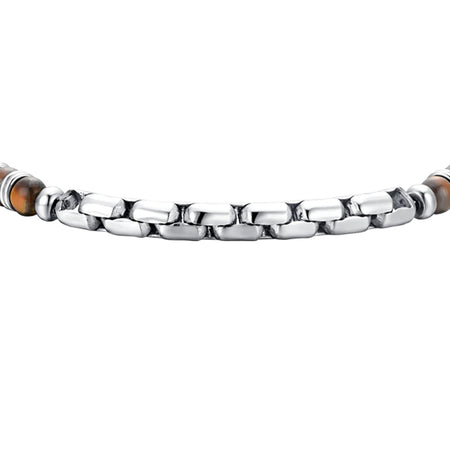Luca Barra -  BRACCIALE UOMO IN ACCIAIO PIETRE OCCHIO DI TIGRE
