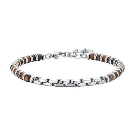 Luca Barra -  BRACCIALE UOMO IN ACCIAIO PIETRE OCCHIO DI TIGRE