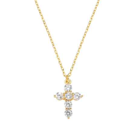 Amen - Collana Dorata Croce con Zirconi Bianchi