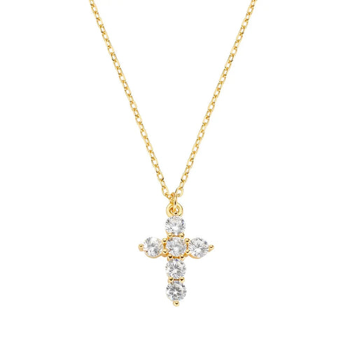 Amen - Collana Dorata Croce con Zirconi Bianchi