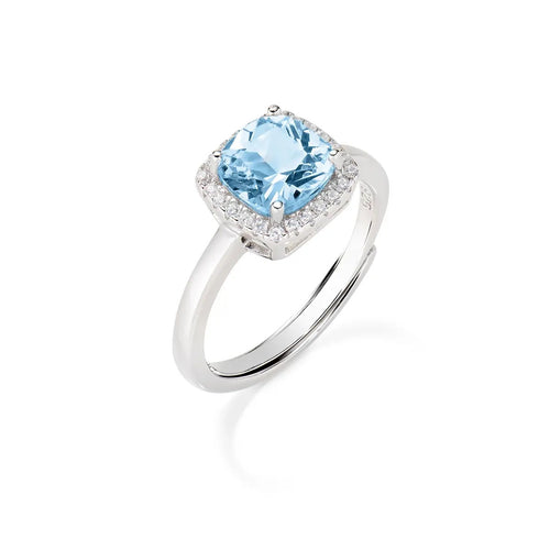 AMEN - Anello Lady Regolabile con Zircone Acquamarina Taglio Radiant
