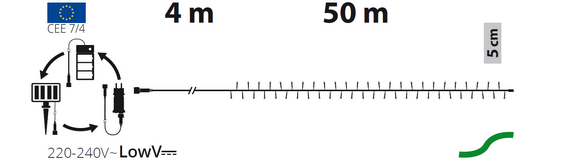 Catena di luci bianco caldo a pannello solare con trasformatore e portabatterie